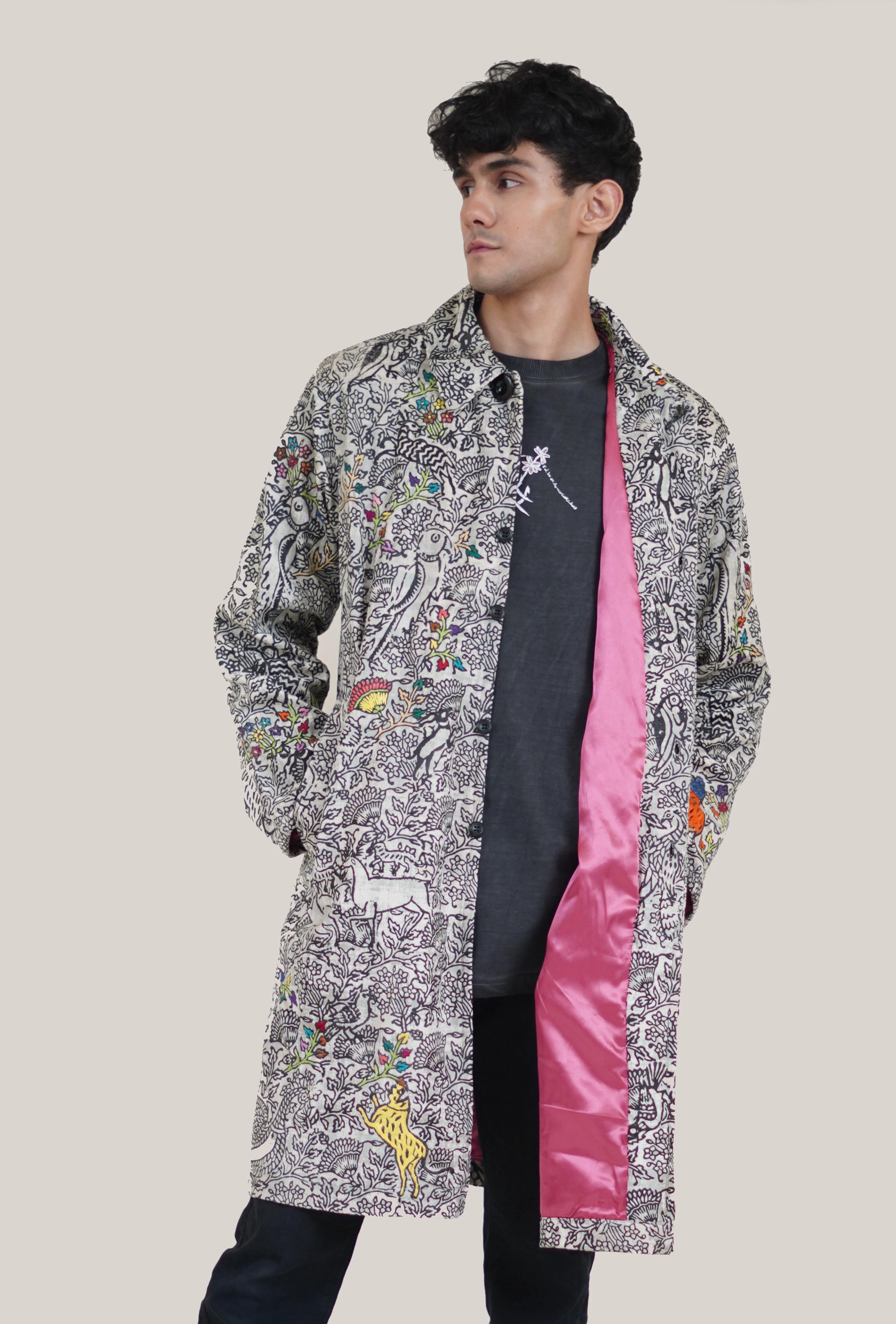 Hand Block Print and Embroidered Velvet Coat