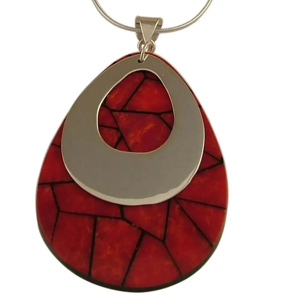 Hand Engraved Sterling Silver Red Paua Shell Necklace Personalised