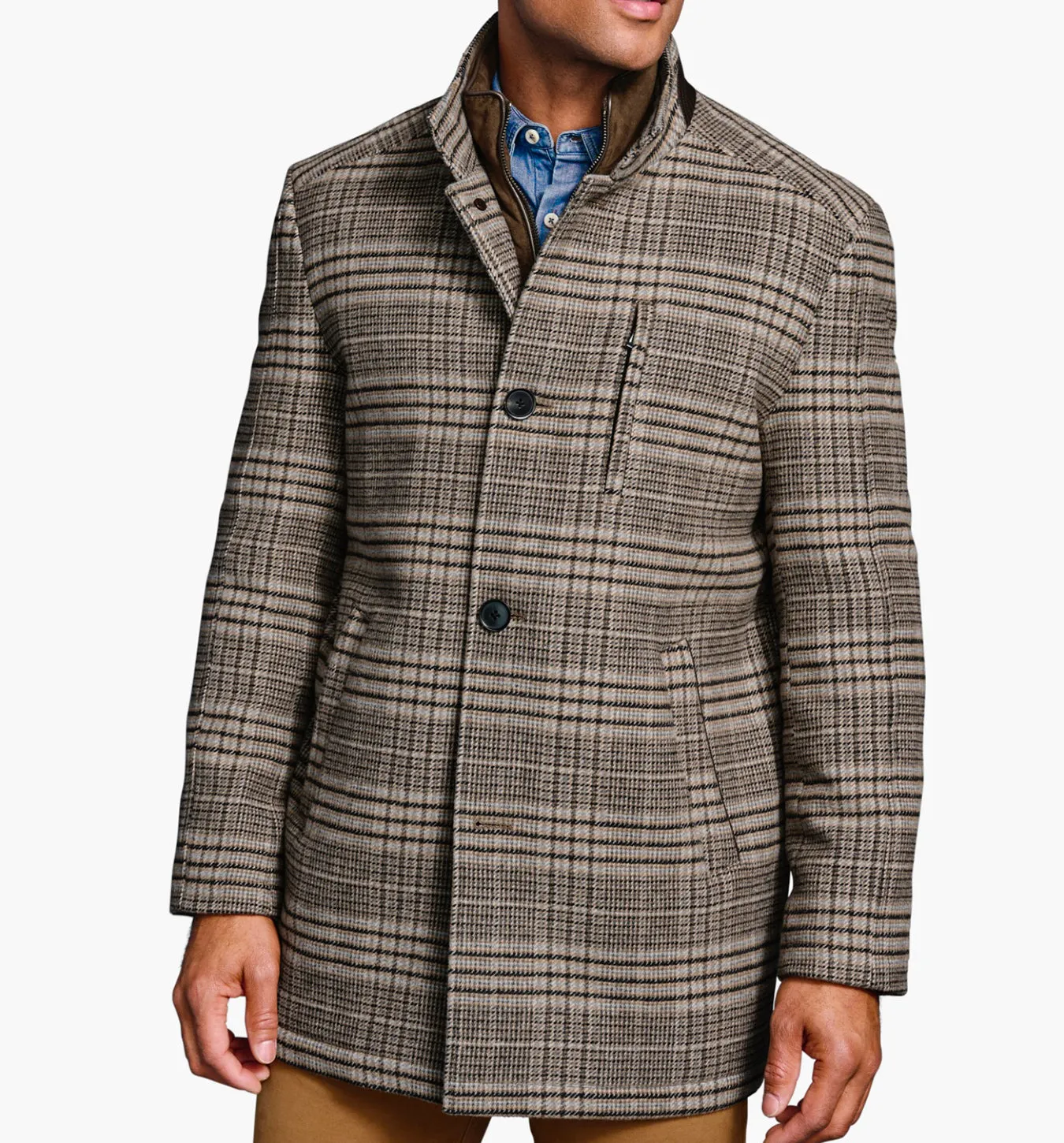 Johnston & Murphy Upton Car Coat - Brown Plaid