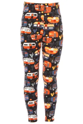 Kid's Colorful Camper Van Camping Pattern Printed Leggings