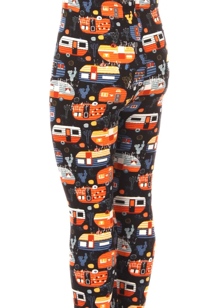 Kid's Colorful Camper Van Camping Pattern Printed Leggings