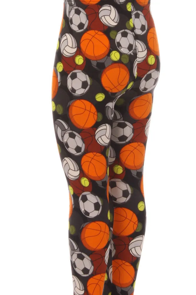 Kid's Colorful Sports Theme Pattern Printed Leggings