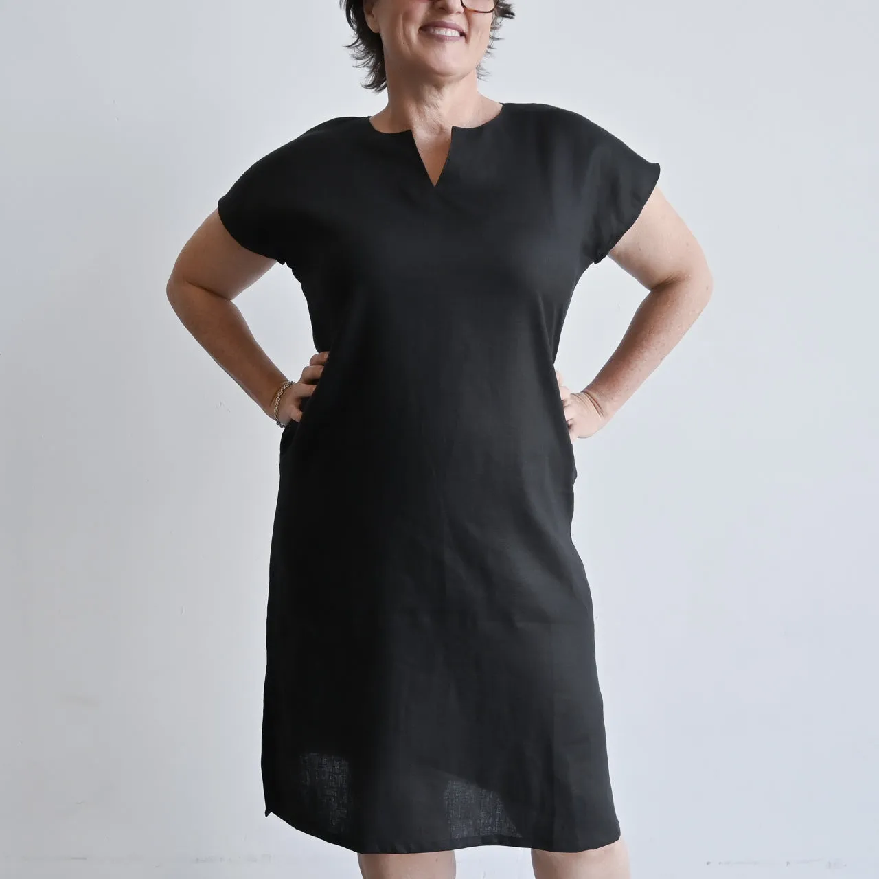 Kobomo Linen Sari Tunic Dress - Charcoal Black