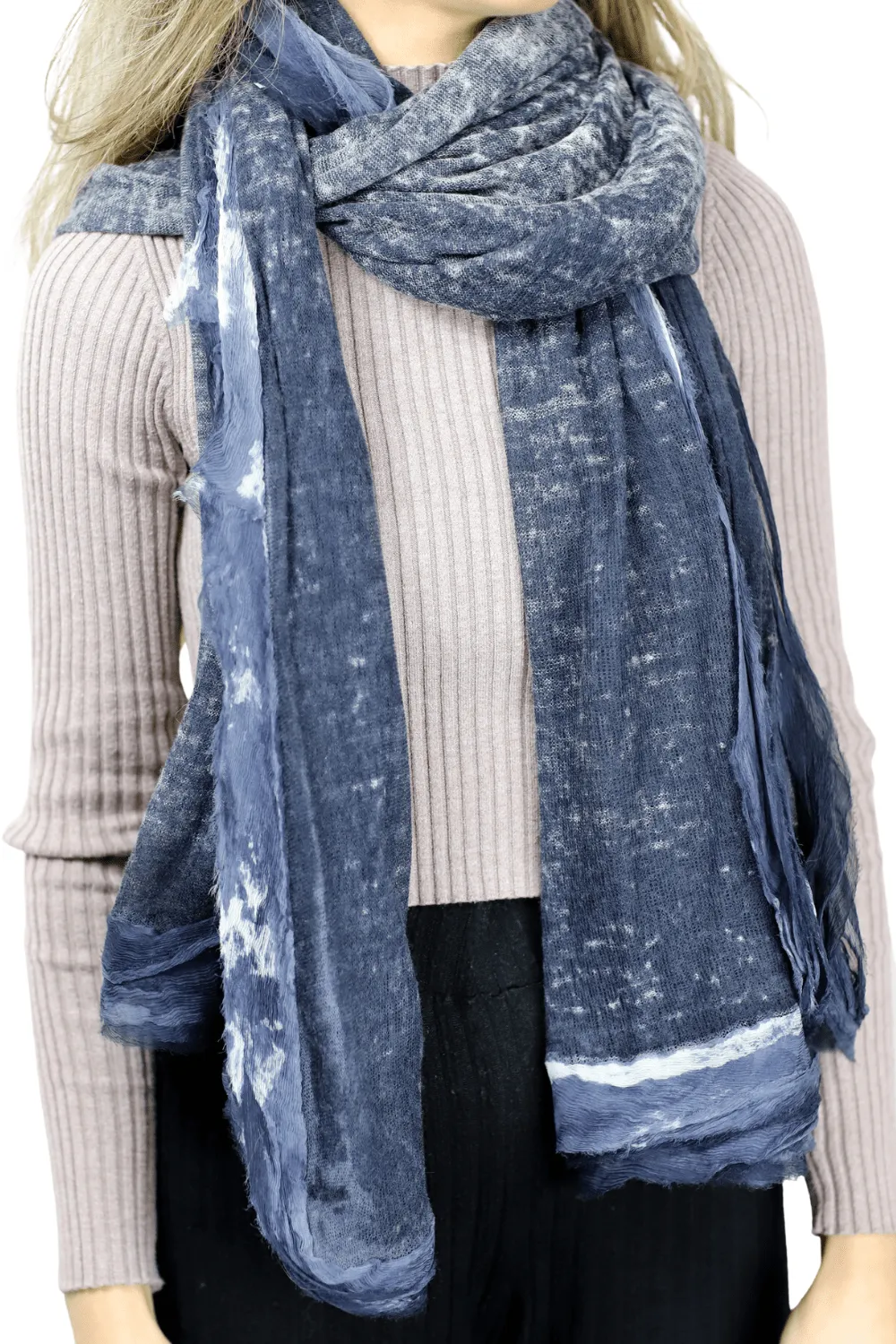 La Fiorentina Knitted Oversized Cashmere Wrap Shawl with Double Trim-Hand Painted