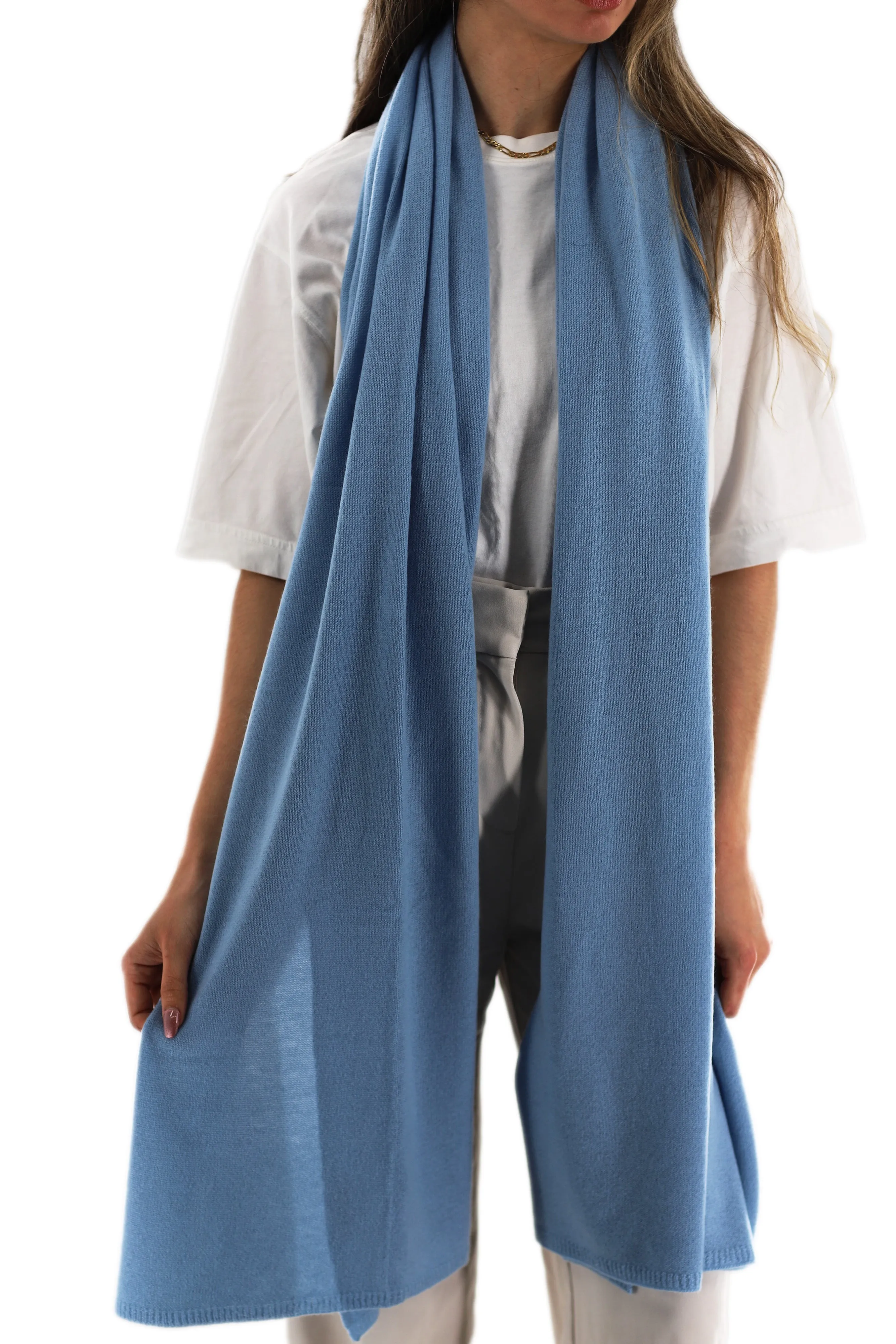 La Fiorentina SUPER SOFT Cashmere Blend Knit Shawl - Light Blue