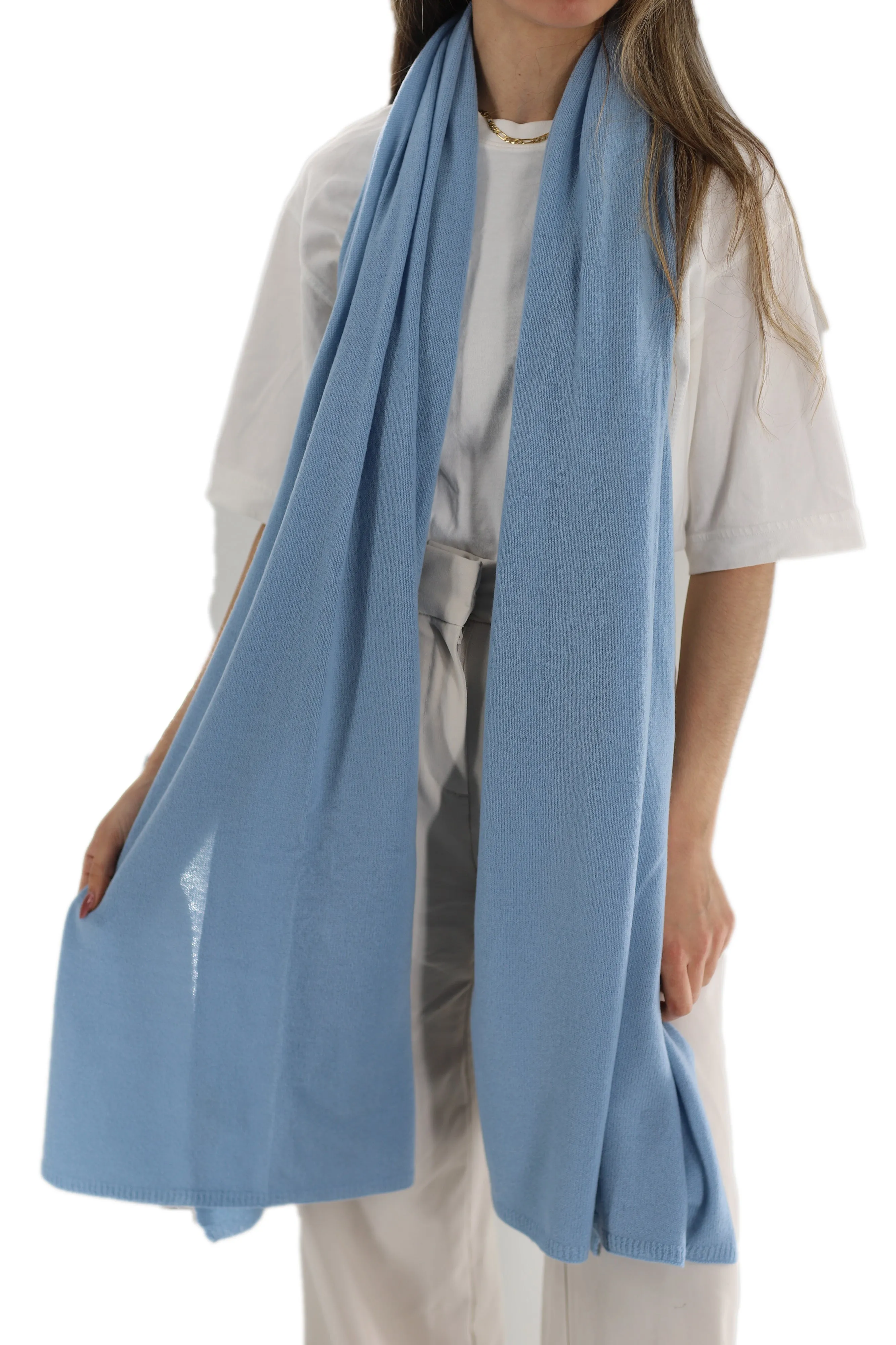 La Fiorentina SUPER SOFT Cashmere Blend Knit Shawl - Light Blue