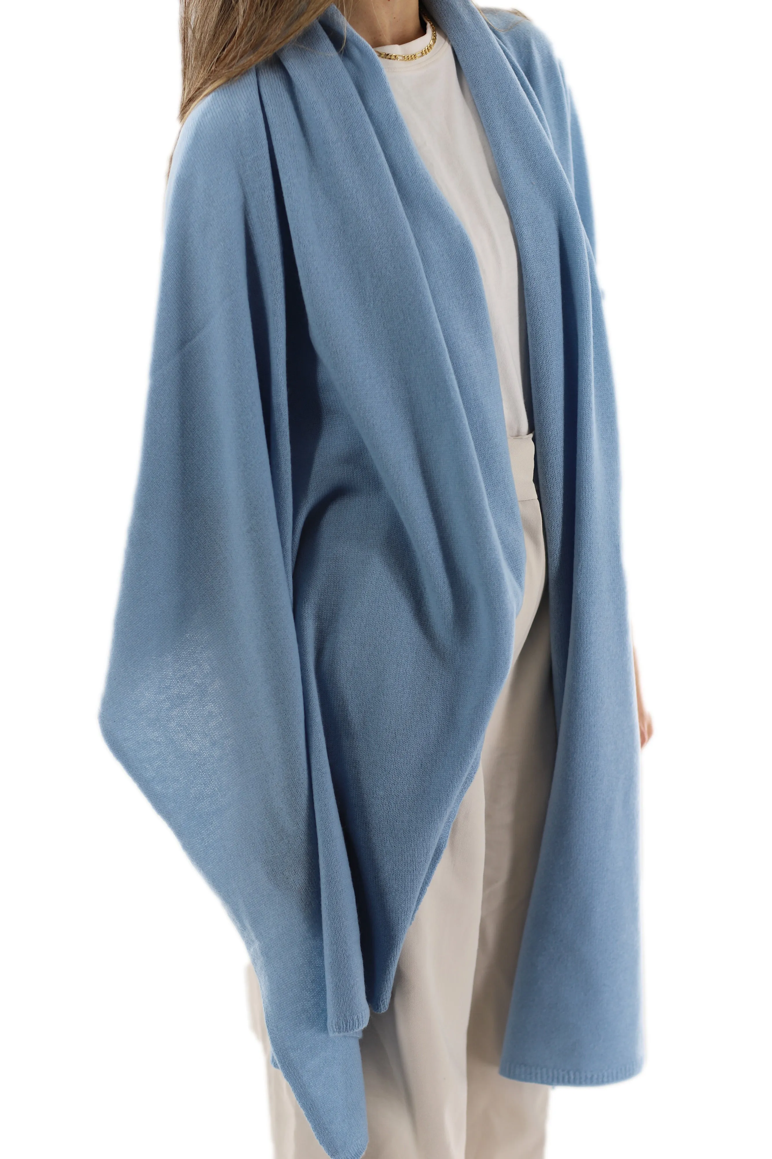 La Fiorentina SUPER SOFT Cashmere Blend Knit Shawl - Light Blue