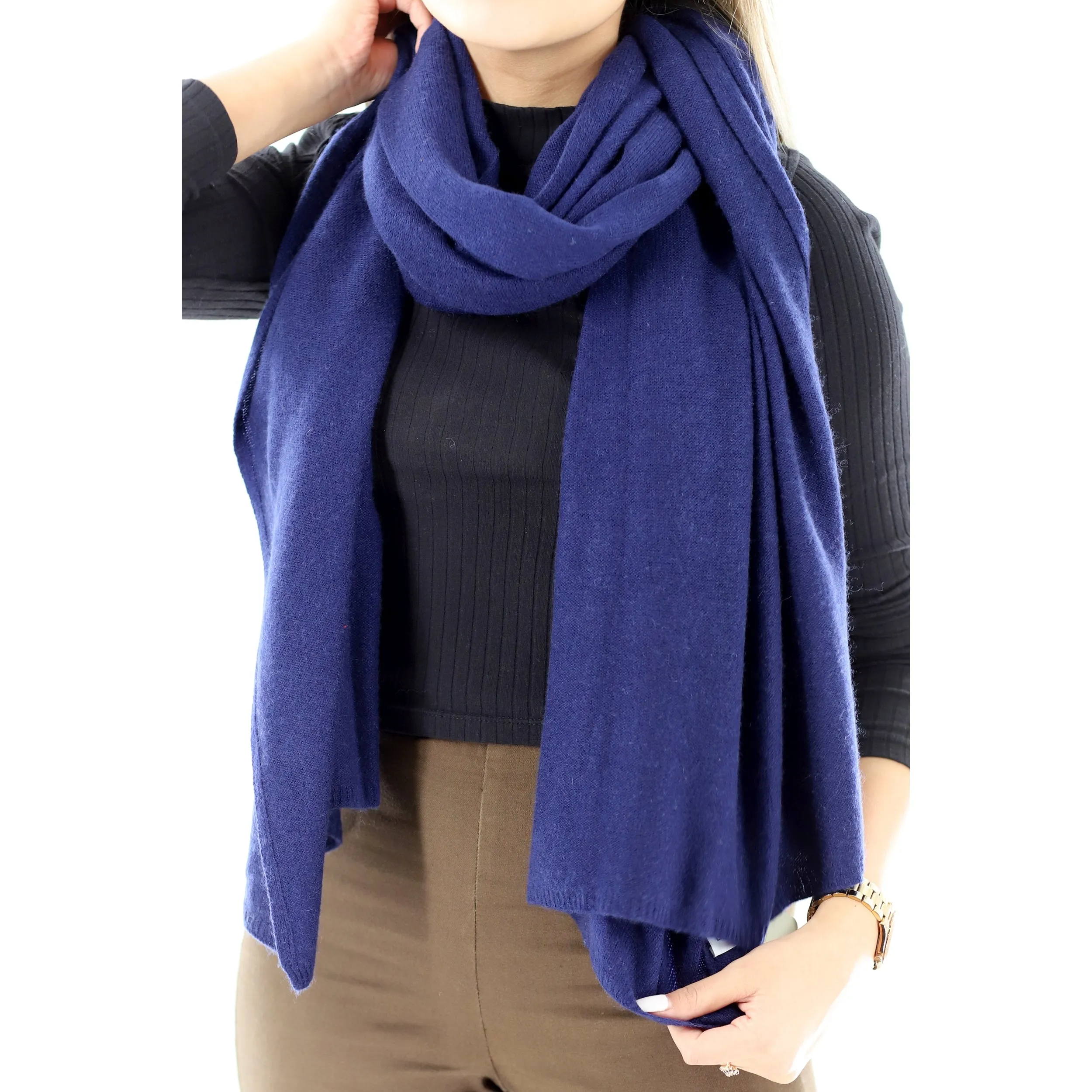 La Fiorentina SUPER SOFT Cashmere Blend Knit Shawl - Navy