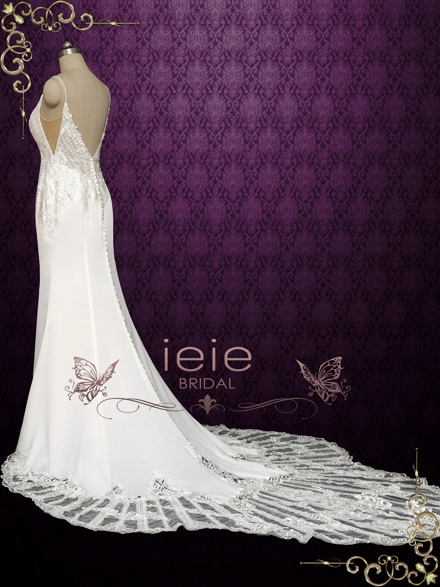 Lace Boho Wedding Dress with Lace Train | ARIN