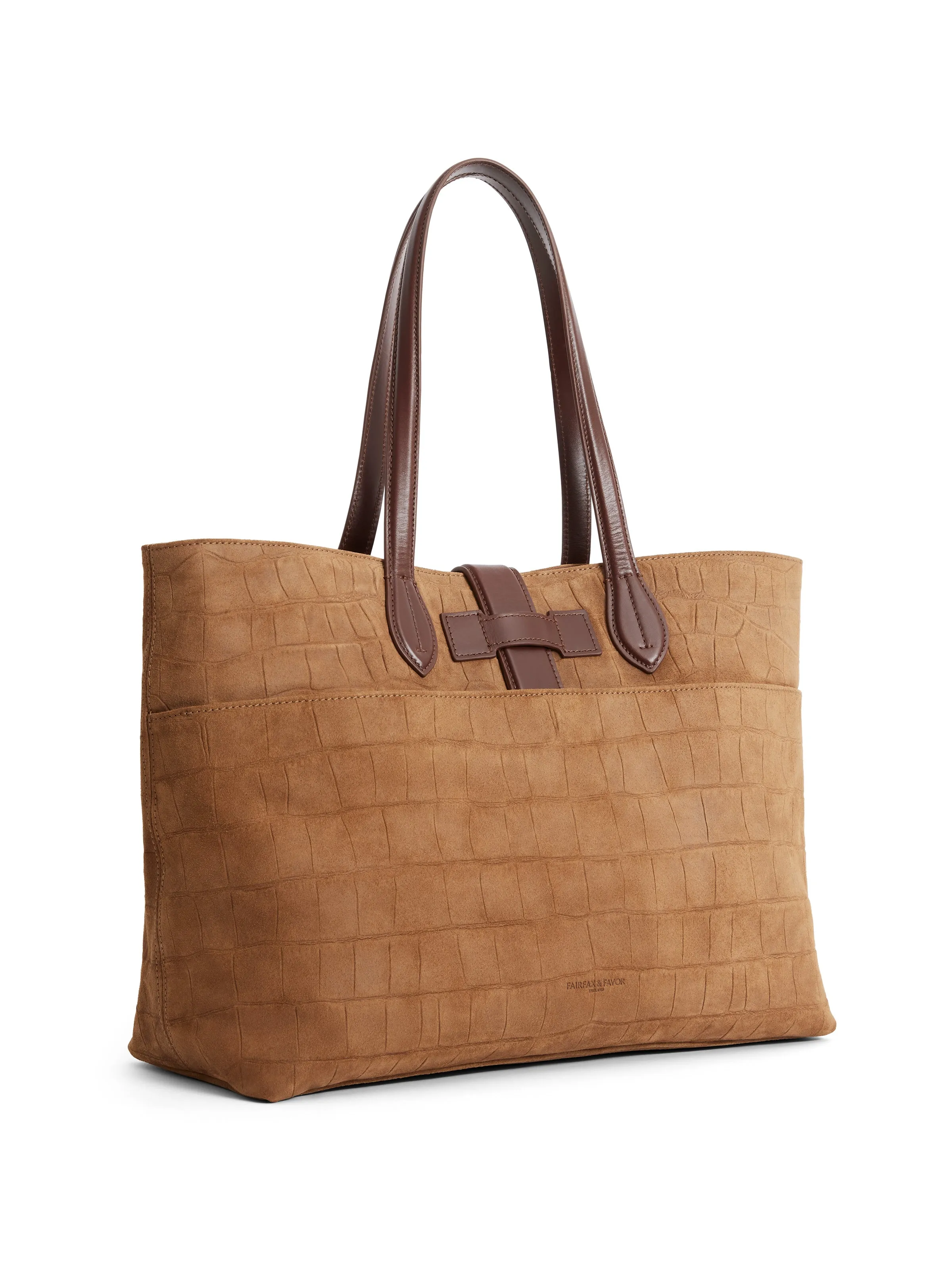 Langham Tote - Tan Croc Print Suede