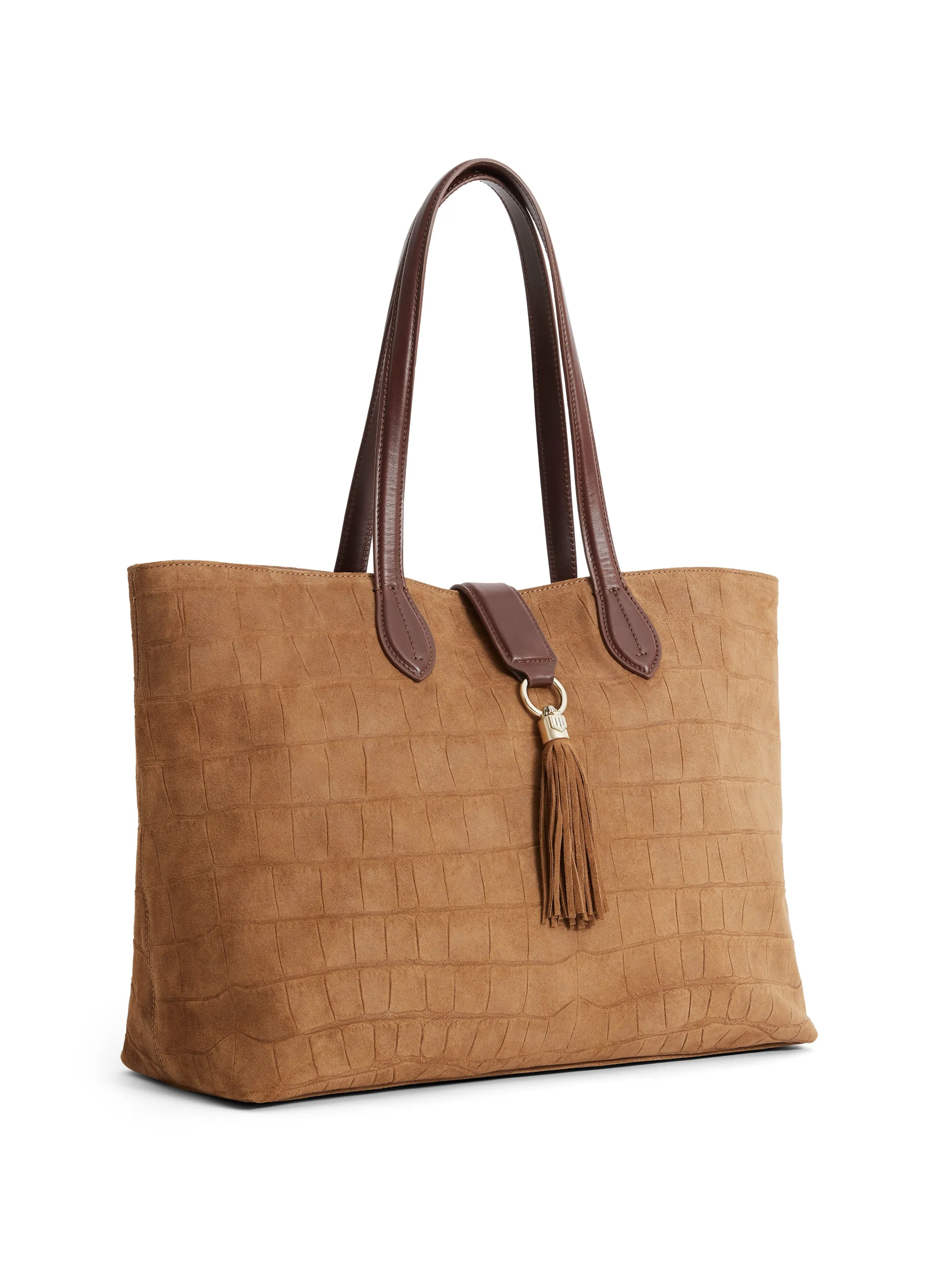 Langham Tote - Tan Croc Print Suede