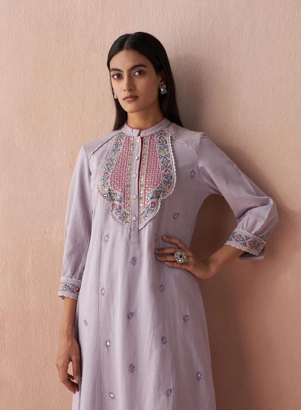 Lavender Alora Collection Kurta With Delicate Embroidery