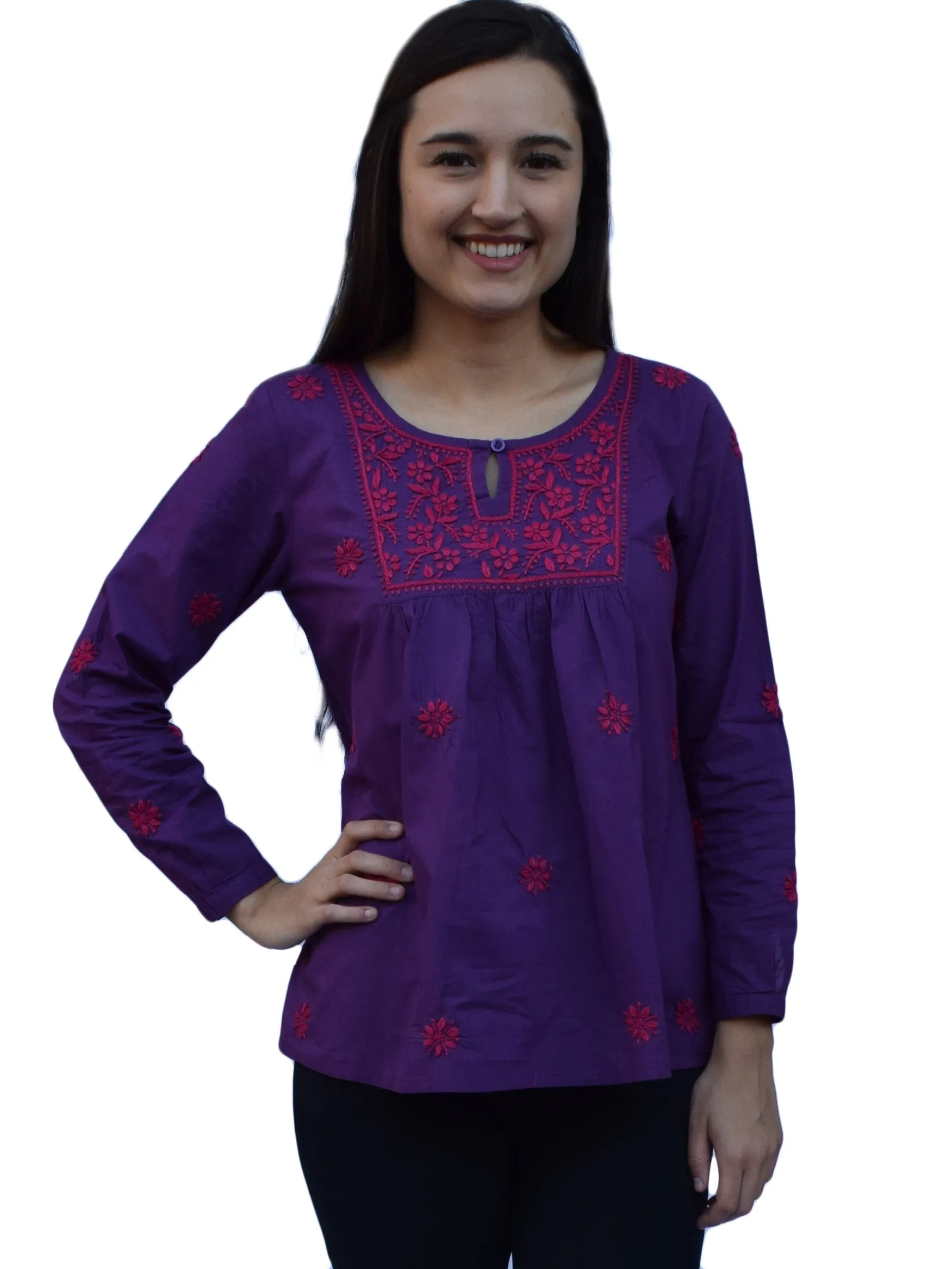 LISA Pure Cotton Hand Embroidered Boho Top, Blouse