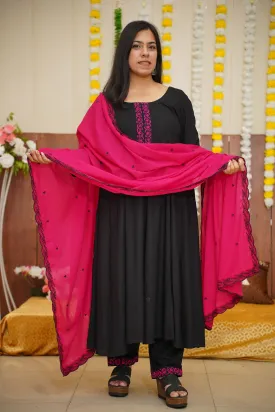 Magenta Accent Black Anarkali Set