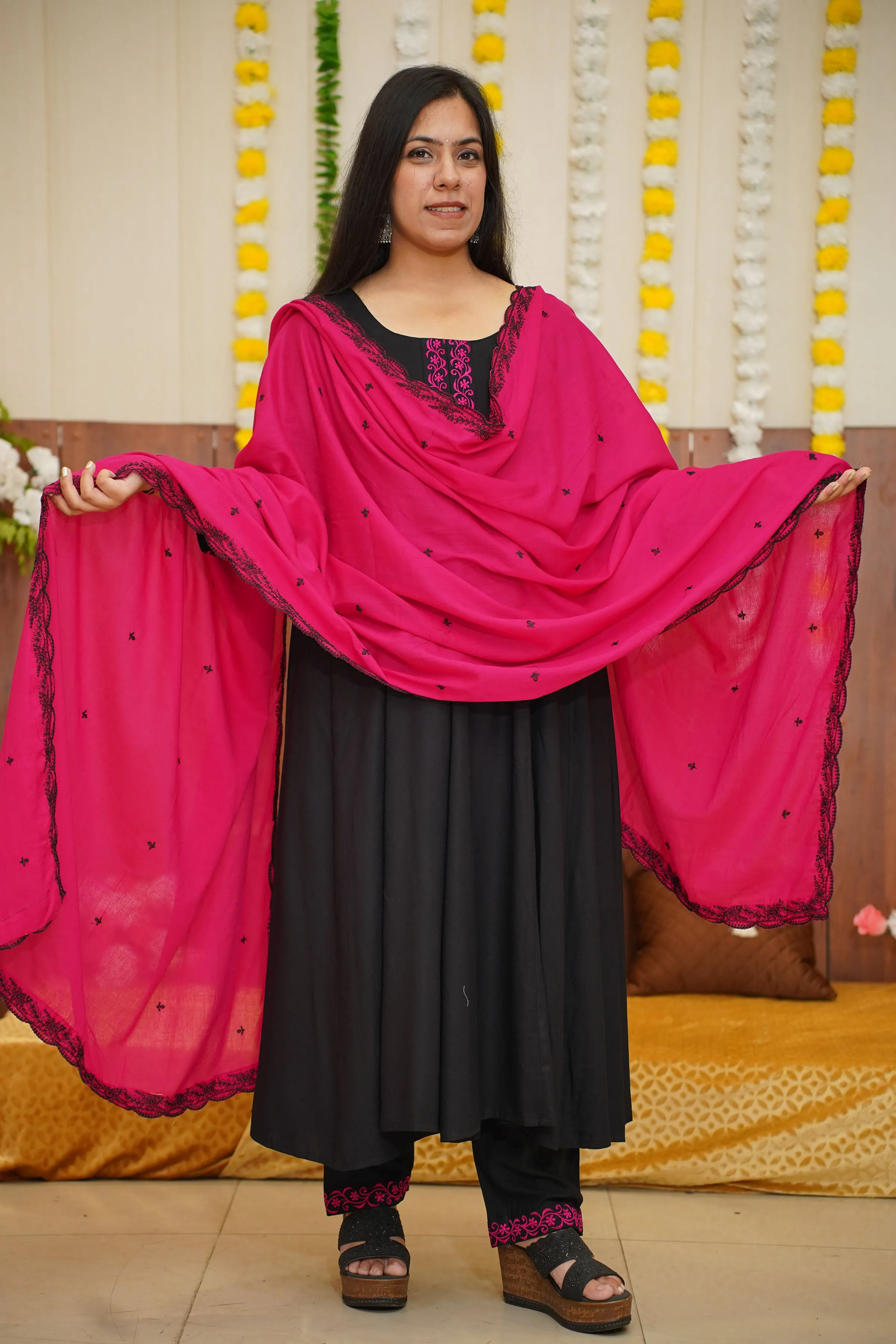 Magenta Accent Black Anarkali Set