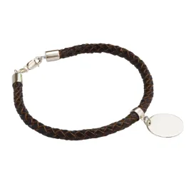 Mens Plaited Leather and Silver Bracelet Personalised