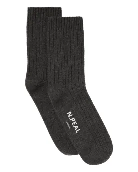 Men's Rib Cashmere House Socks Dark Charcoal Grey