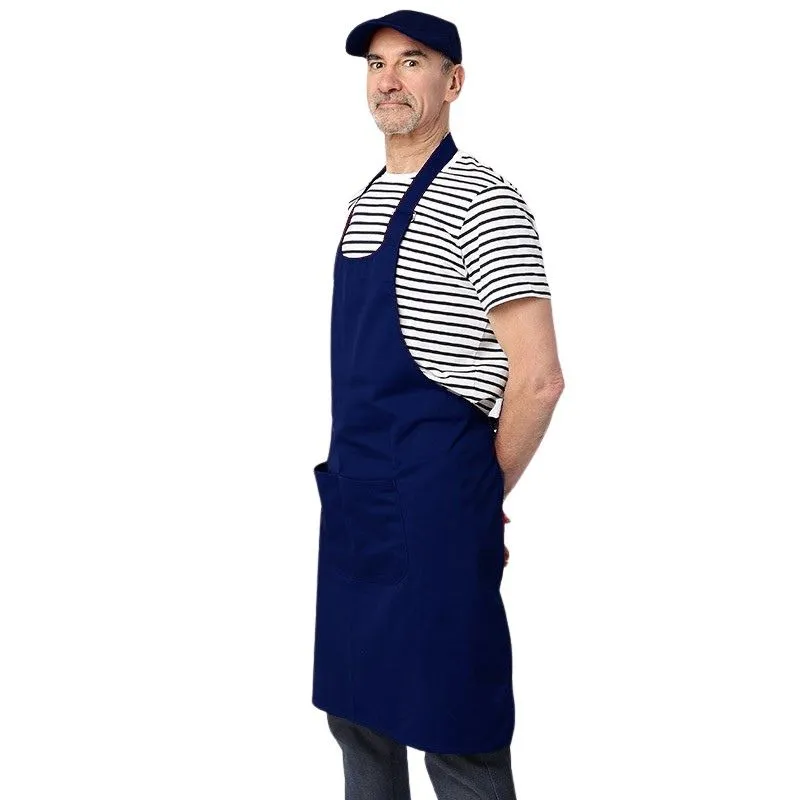 Navy Blue 100 Percent Cotton Apron with Pockets - MANELLI