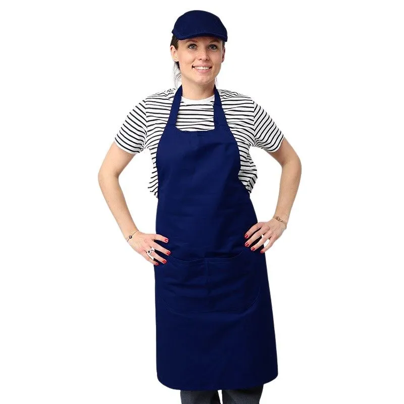 Navy Blue 100 Percent Cotton Apron with Pockets - MANELLI