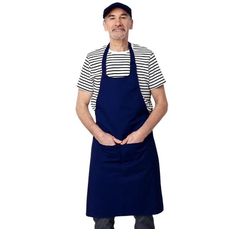 Navy Blue 100 Percent Cotton Apron with Pockets - MANELLI