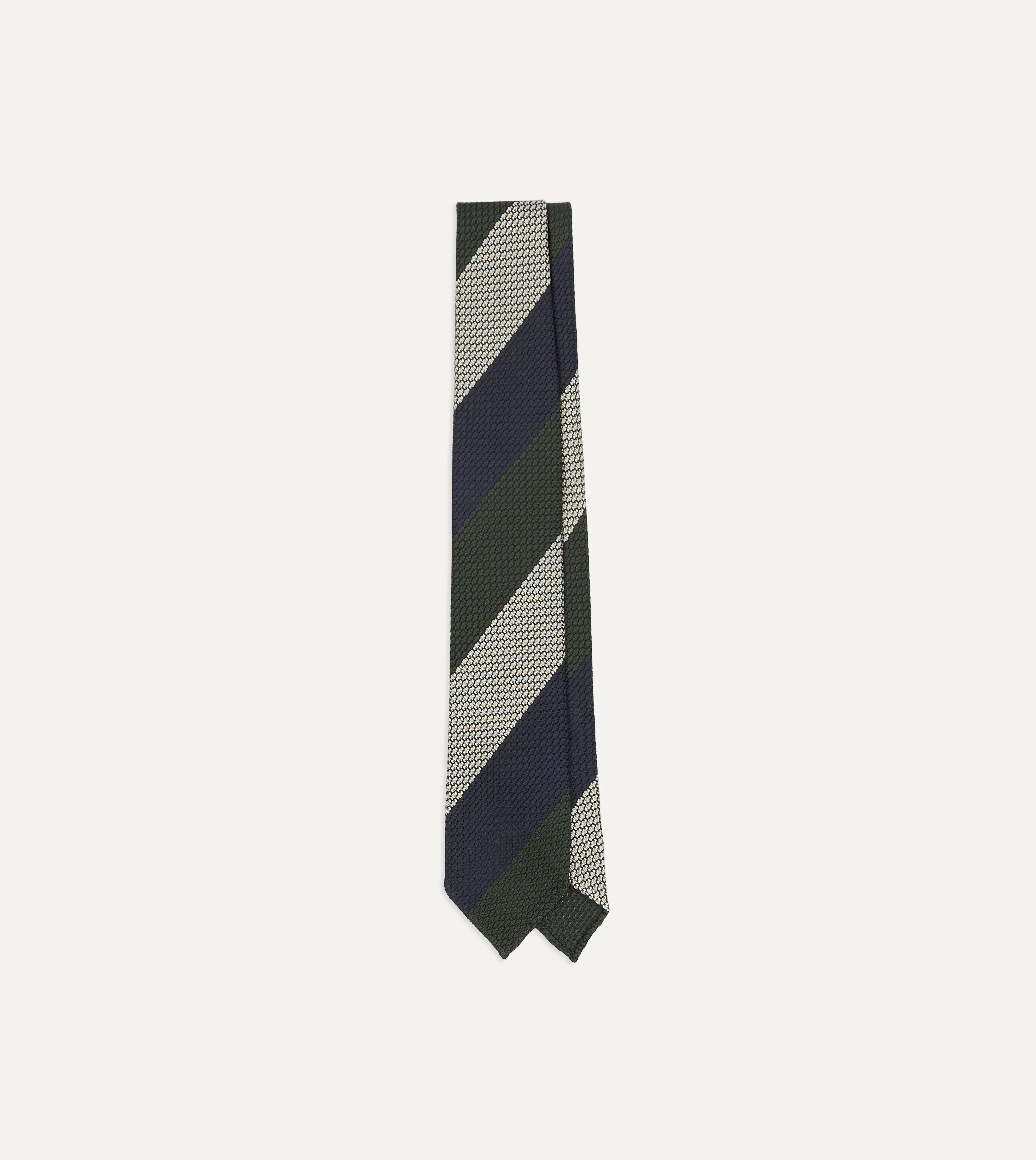 Navy, Green and White Wide Stripe Silk Grenadine Tie