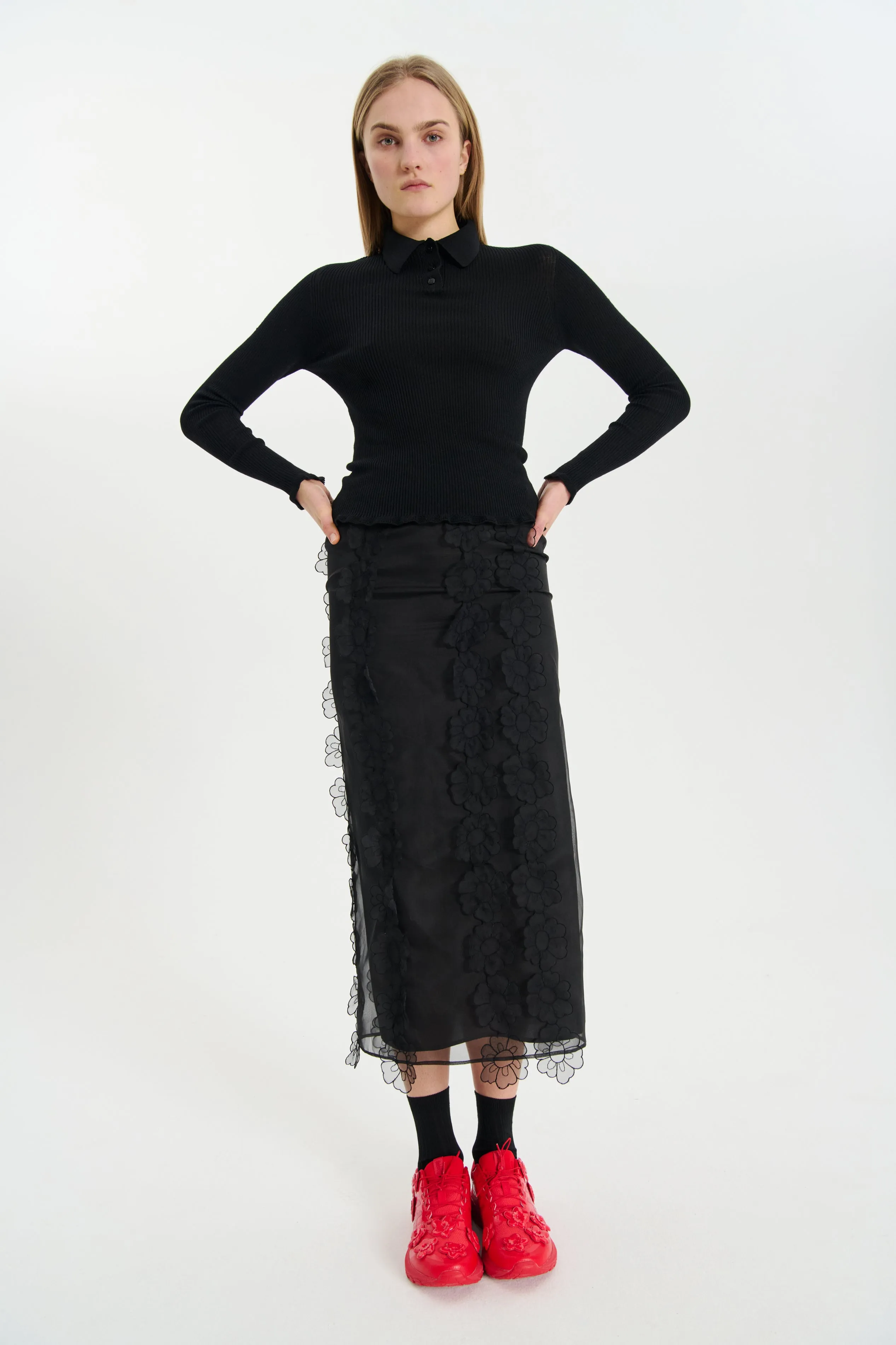 OLYMPIA | SKIRT MAGNOLIA EMBROIDERY BLACK