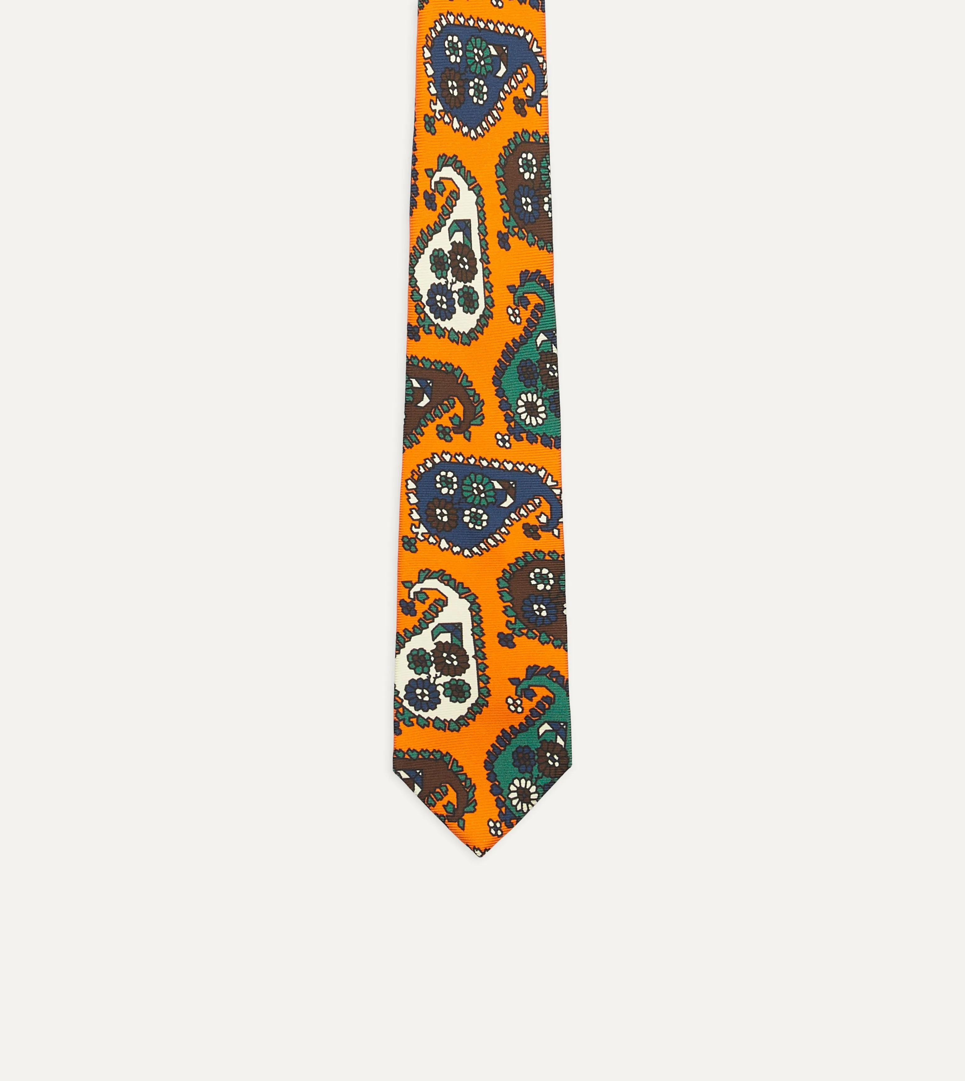 Orange Geometric Paisley Print Twill Silk Tie