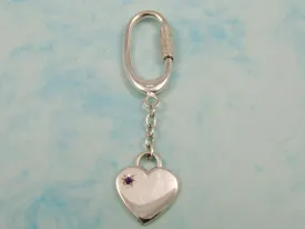 Personalised Sterling Silver Amethyst Heart Keyring