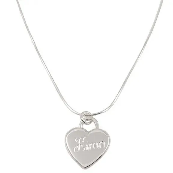 Personalised Sterling Silver Solid Heart Necklace Engraved