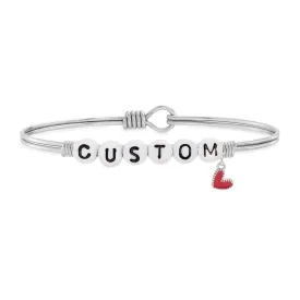 Personalized Letter Bead Bangle Bracelet with Red Heart Charm