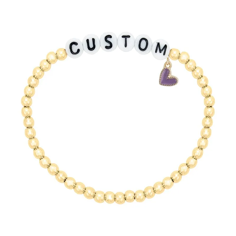 Personalized Letter Bead Stretch Bracelet with Purple Heart Charm