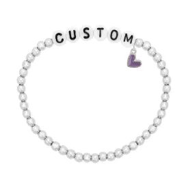 Personalized Letter Bead Stretch Bracelet with Purple Heart Charm