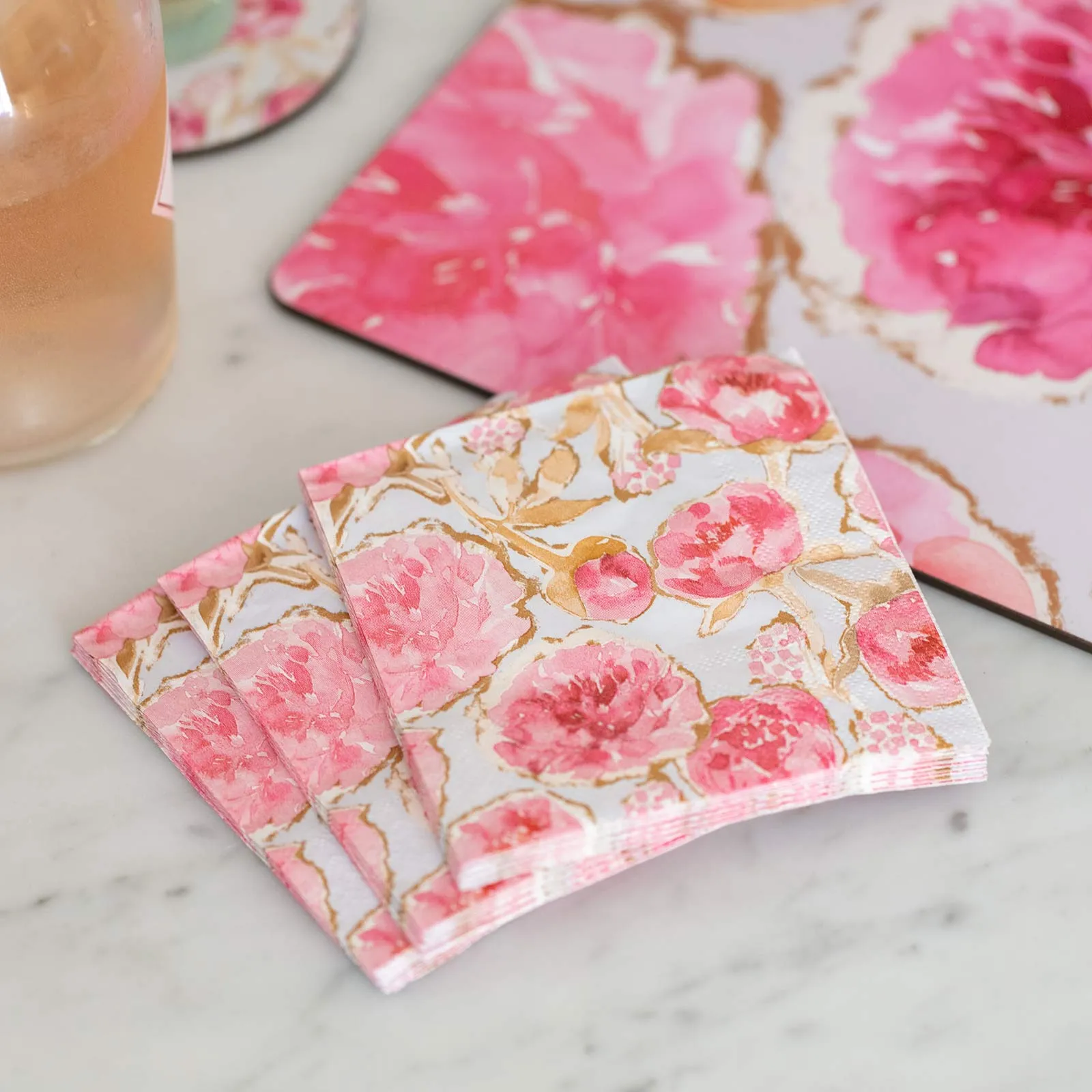 Pink Peonies Paper Cocktail Napkins (Pack of 20)