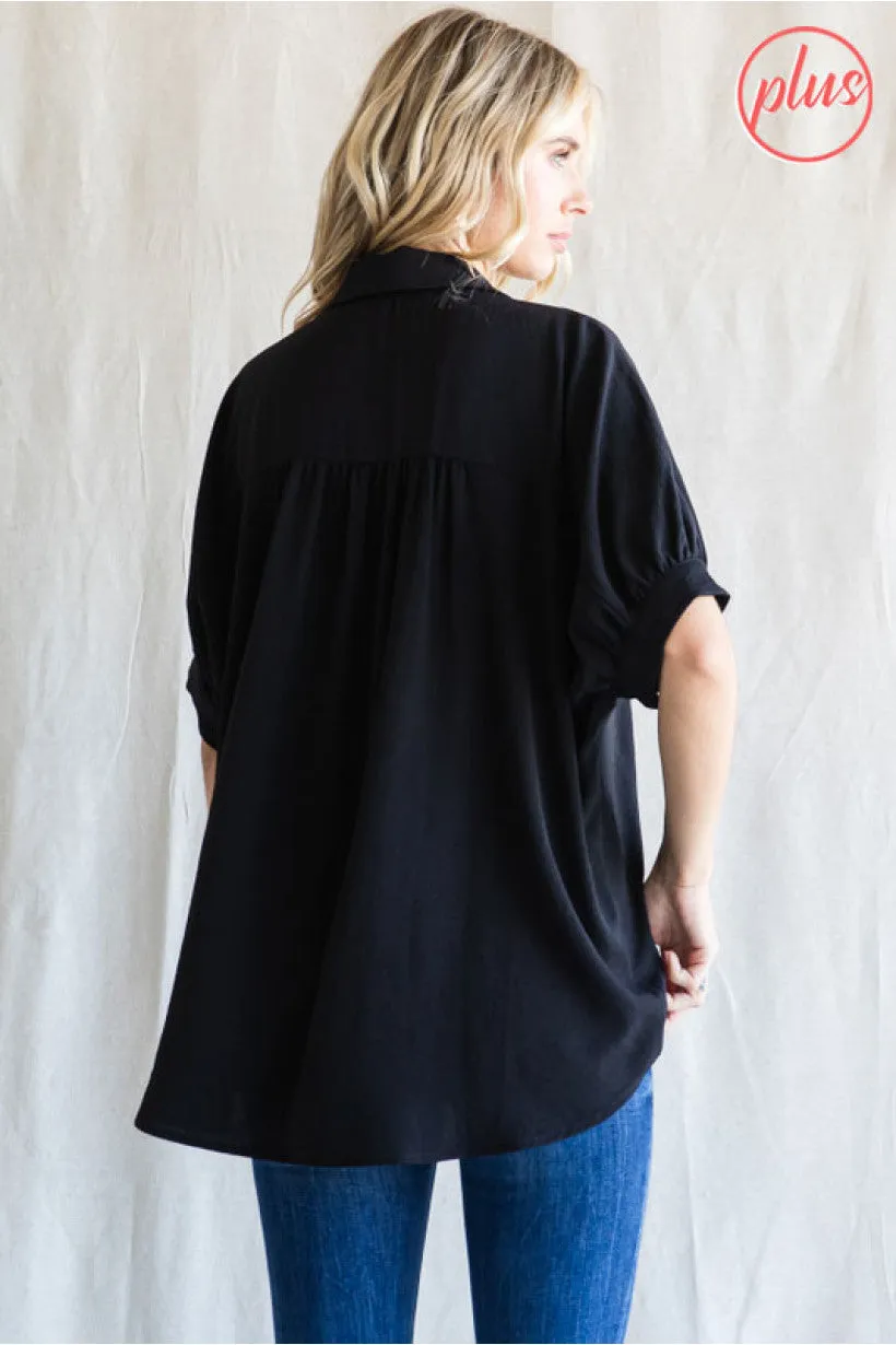 Plus Puff Sleeve Simple Top