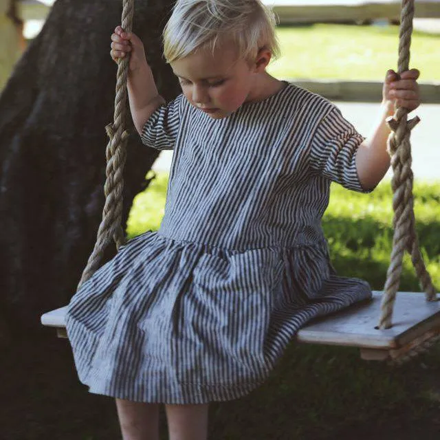 Pocket Dress - 100% Linen - Blue Melange (6-18m) *Last One!