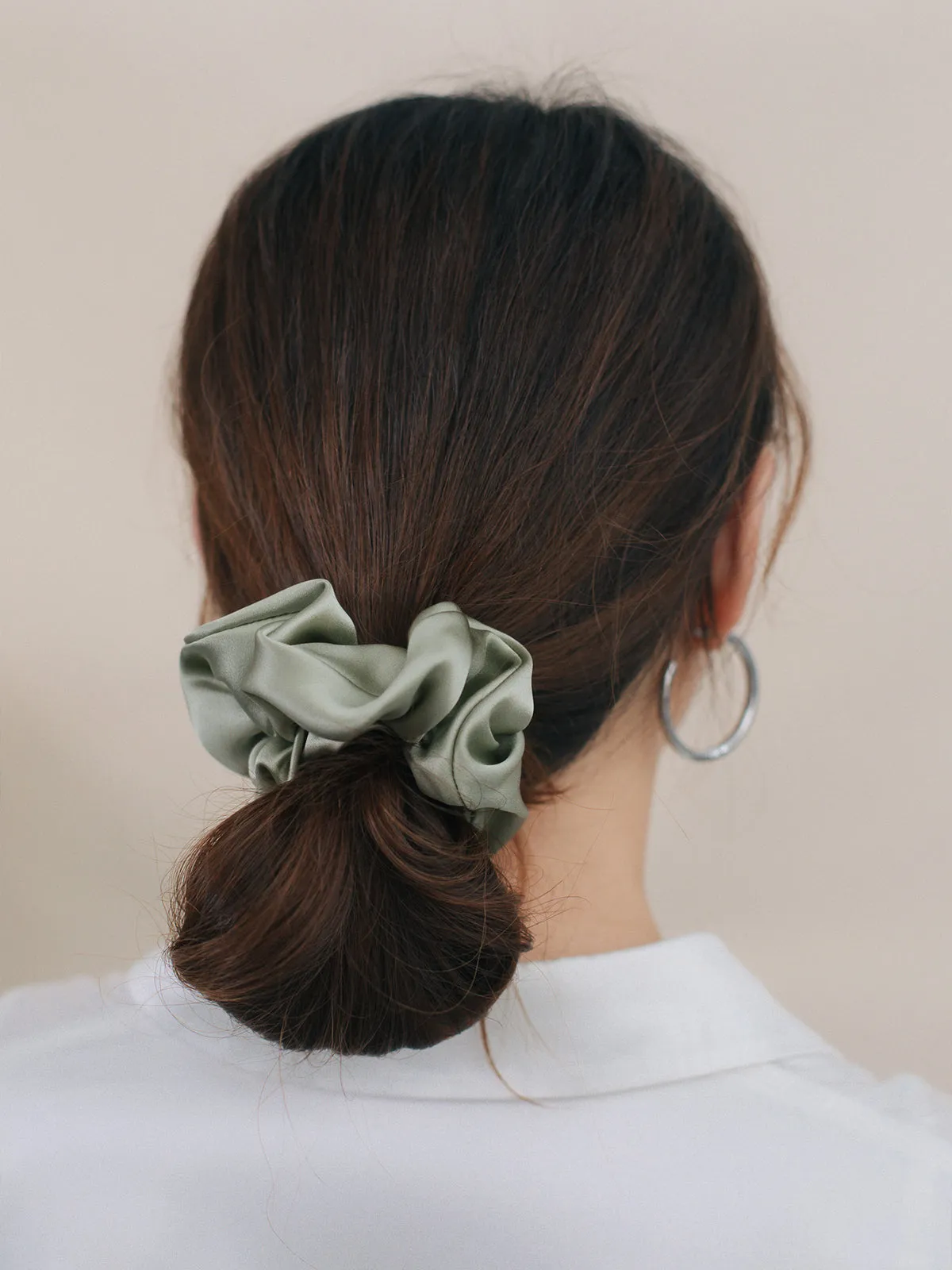 "Silken Hair" Silk Scrunchie Hair Tie - Pale Olive