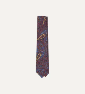 Red and Blue Large Paisley Print Madder Silk Self Tipped Tie