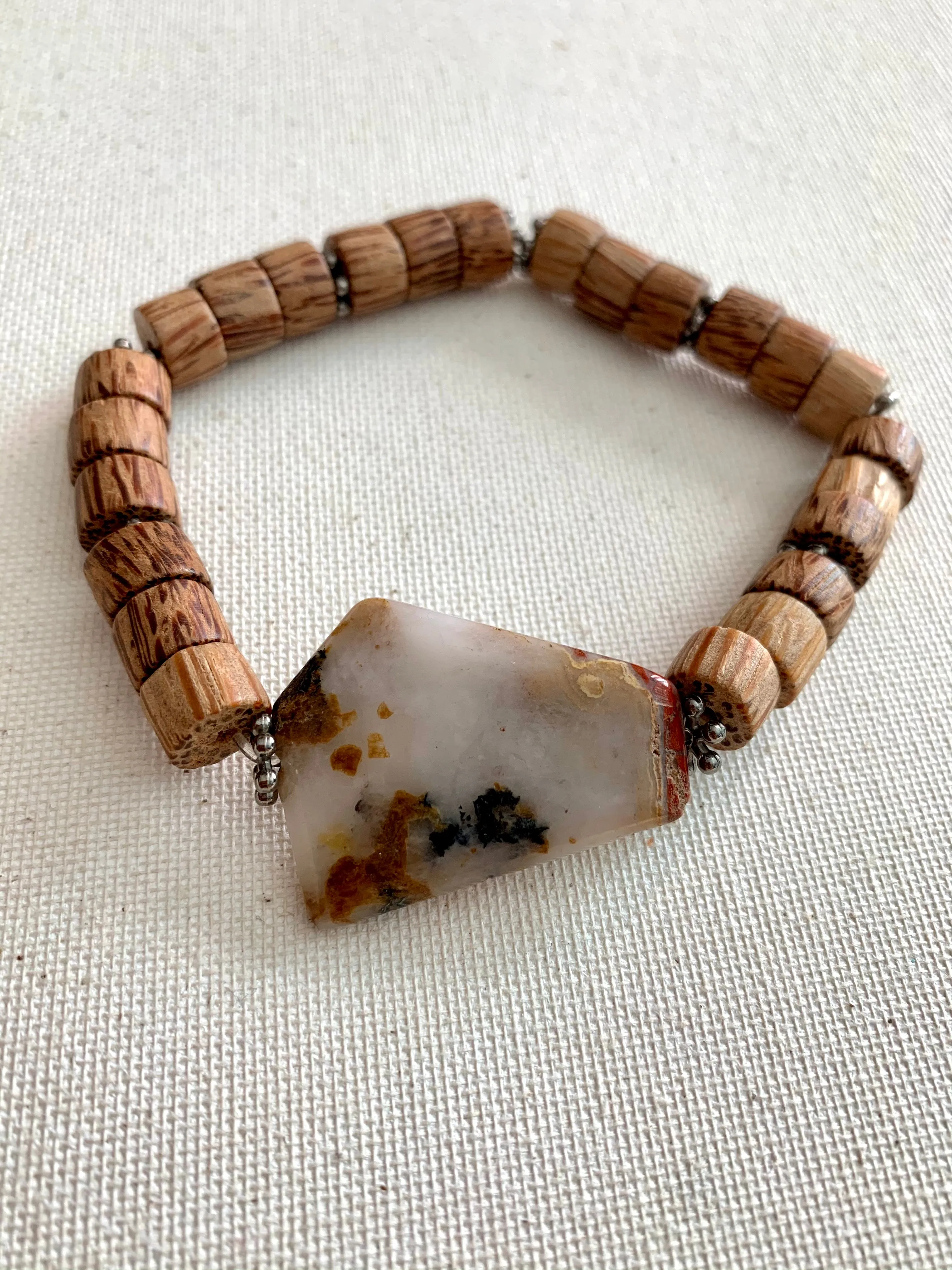 Red Jasper and Coconut Wood Bracelet