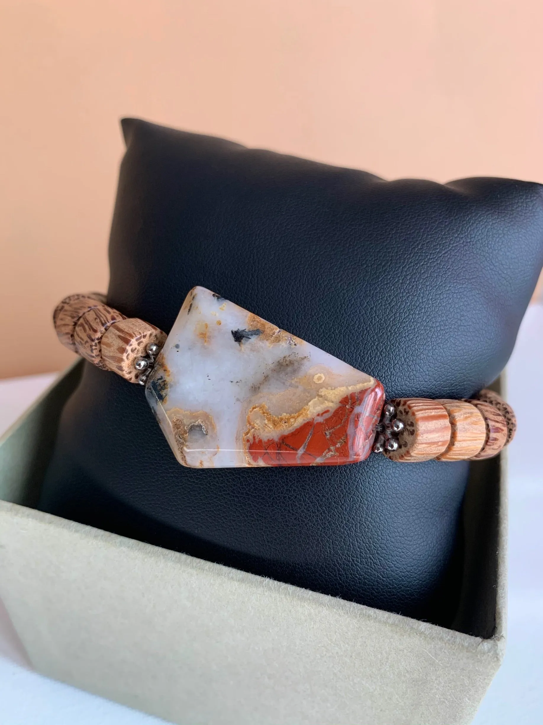 Red Jasper and Coconut Wood Bracelet