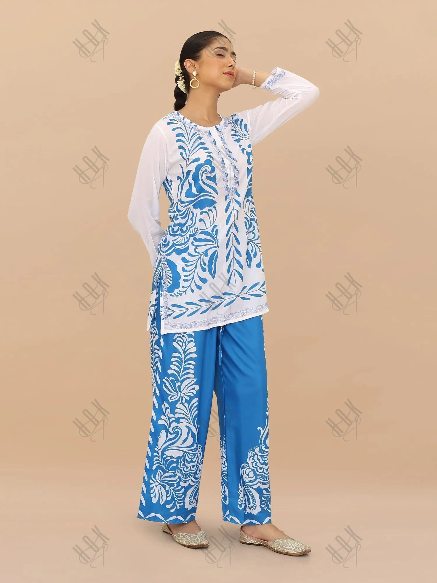 Saba Chikankari Cord Set in Muslin Set - Blue