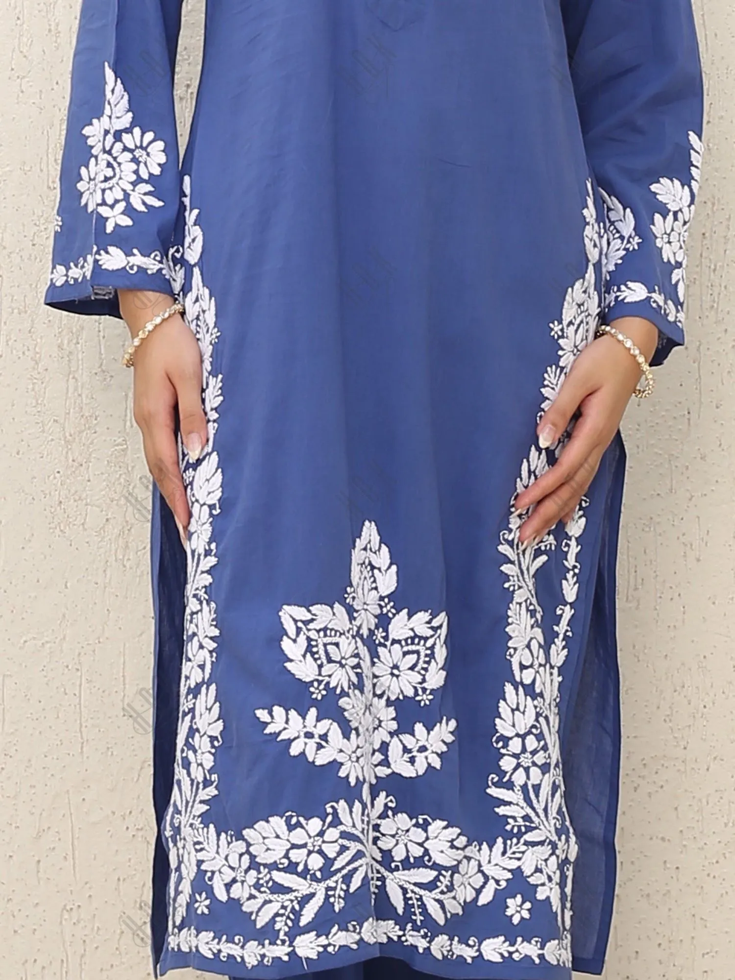 Saba Chikankari Kurta Set in Cambric Cotton - Blue