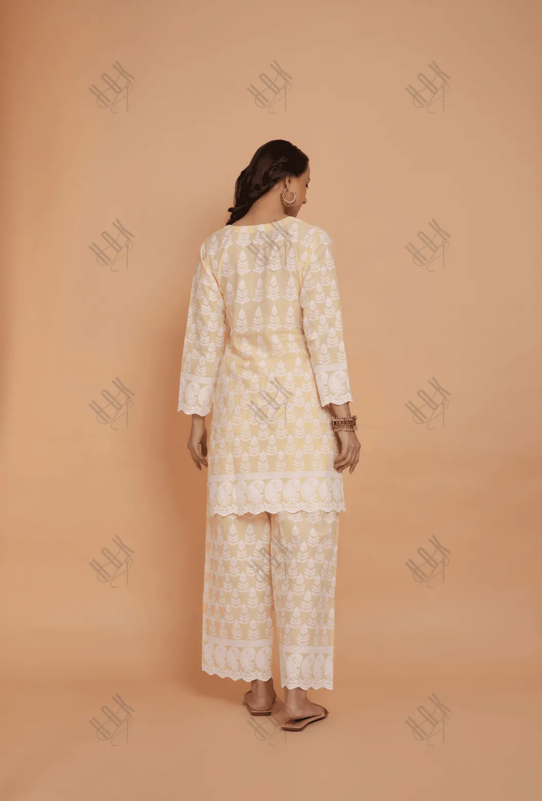 Saba Chikankari Kurta Set in Cotton - Yellow