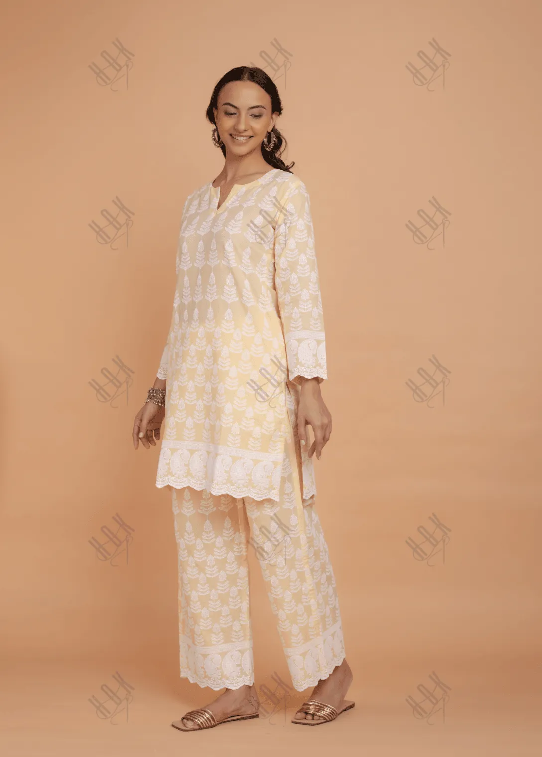 Saba Chikankari Kurta Set in Cotton - Yellow