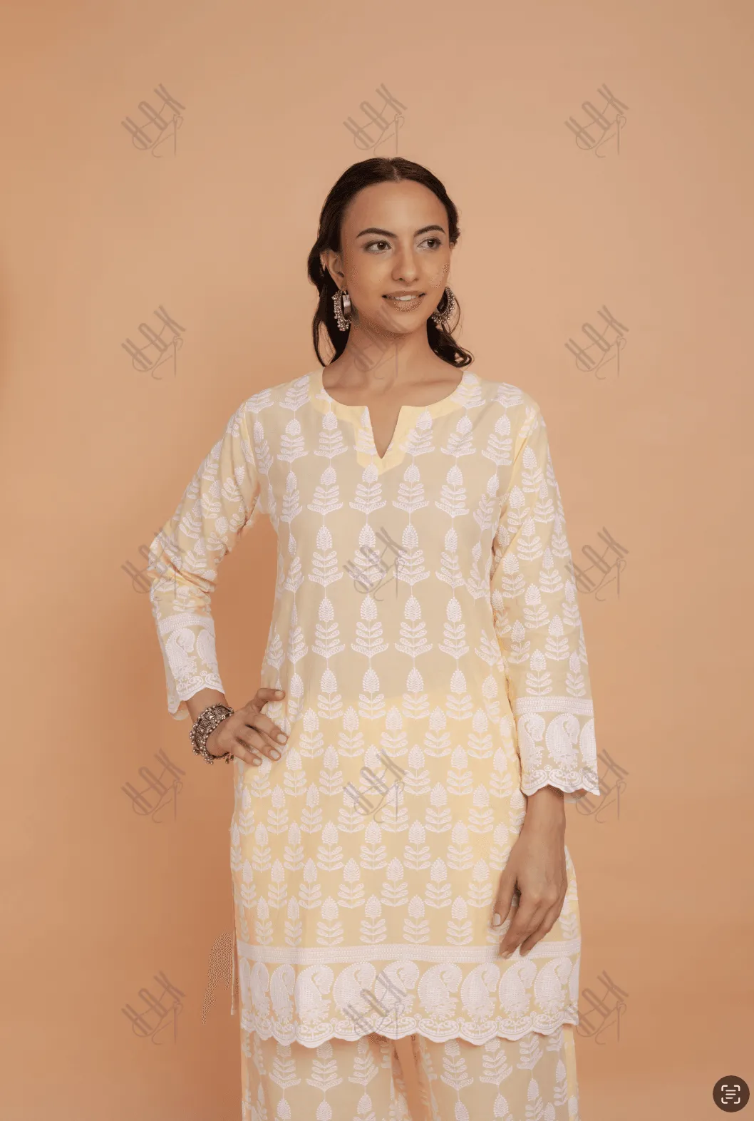 Saba Chikankari Kurta Set in Cotton - Yellow