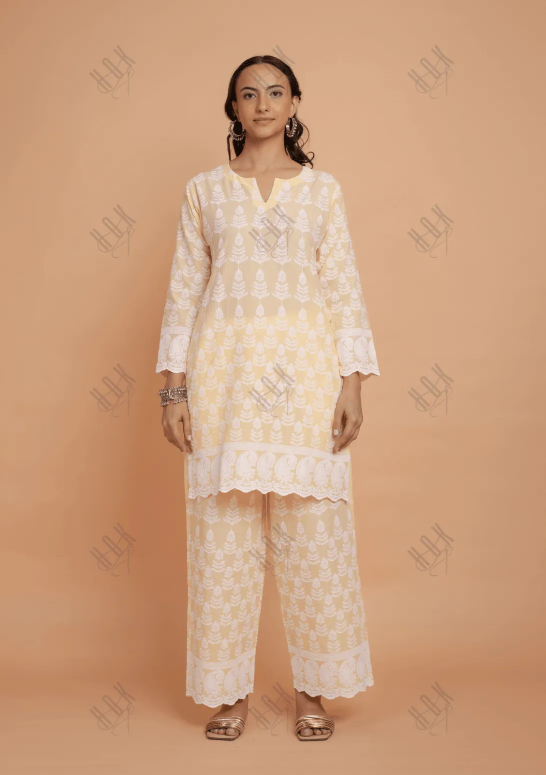 Saba Chikankari Kurta Set in Cotton - Yellow