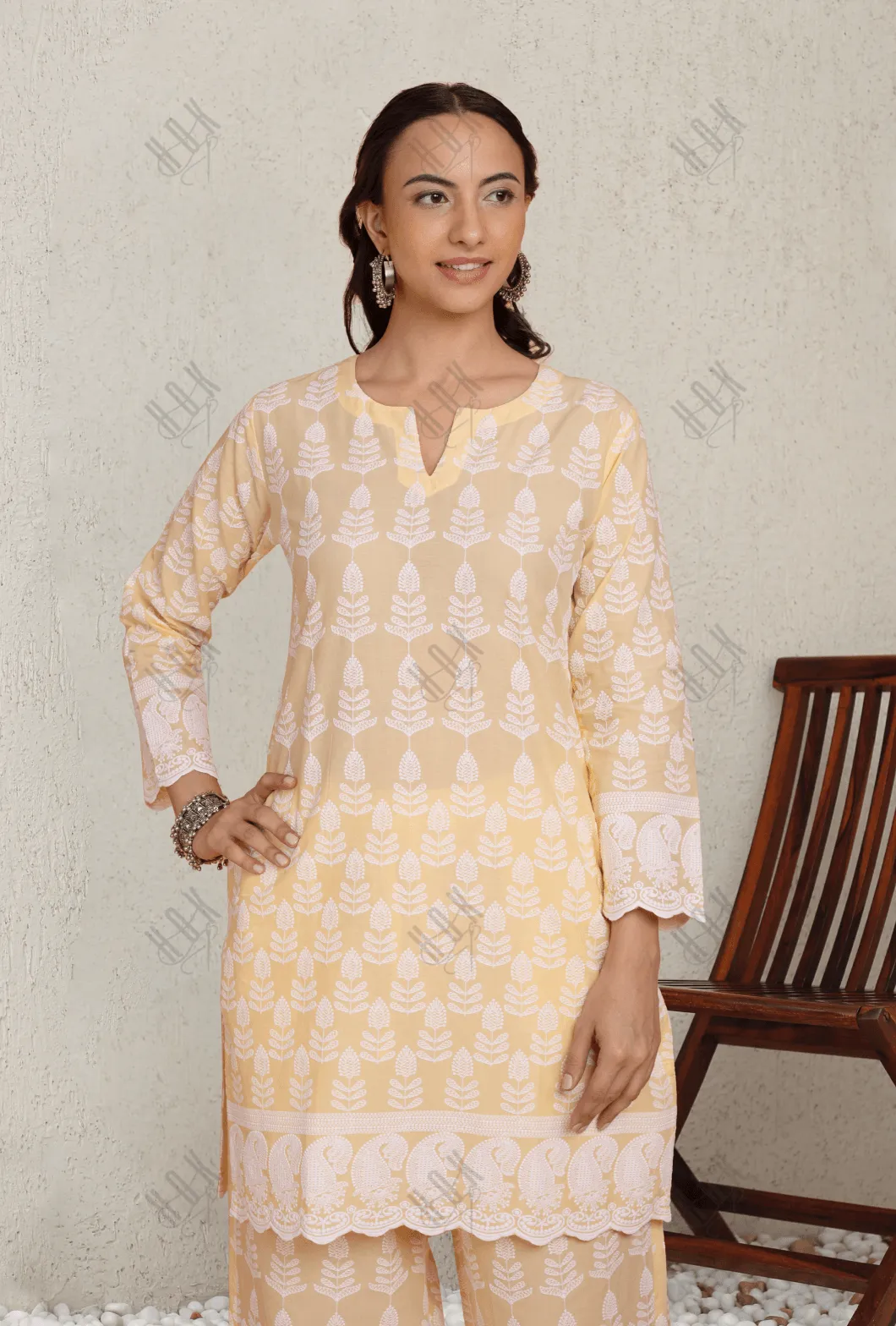 Saba Chikankari Kurta Set in Cotton - Yellow