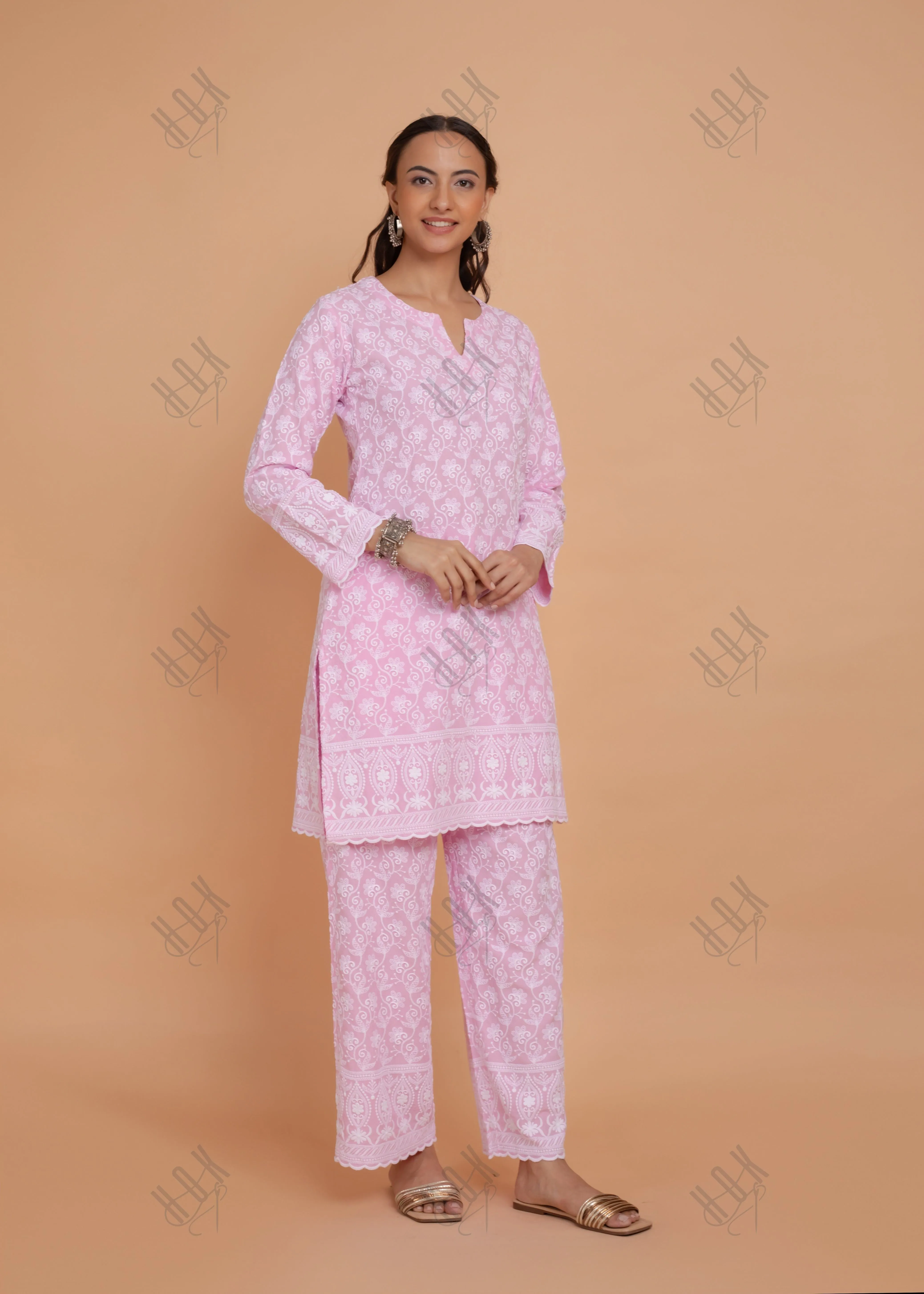 Saba Chikankari Kurta Set in Rayon - Pink