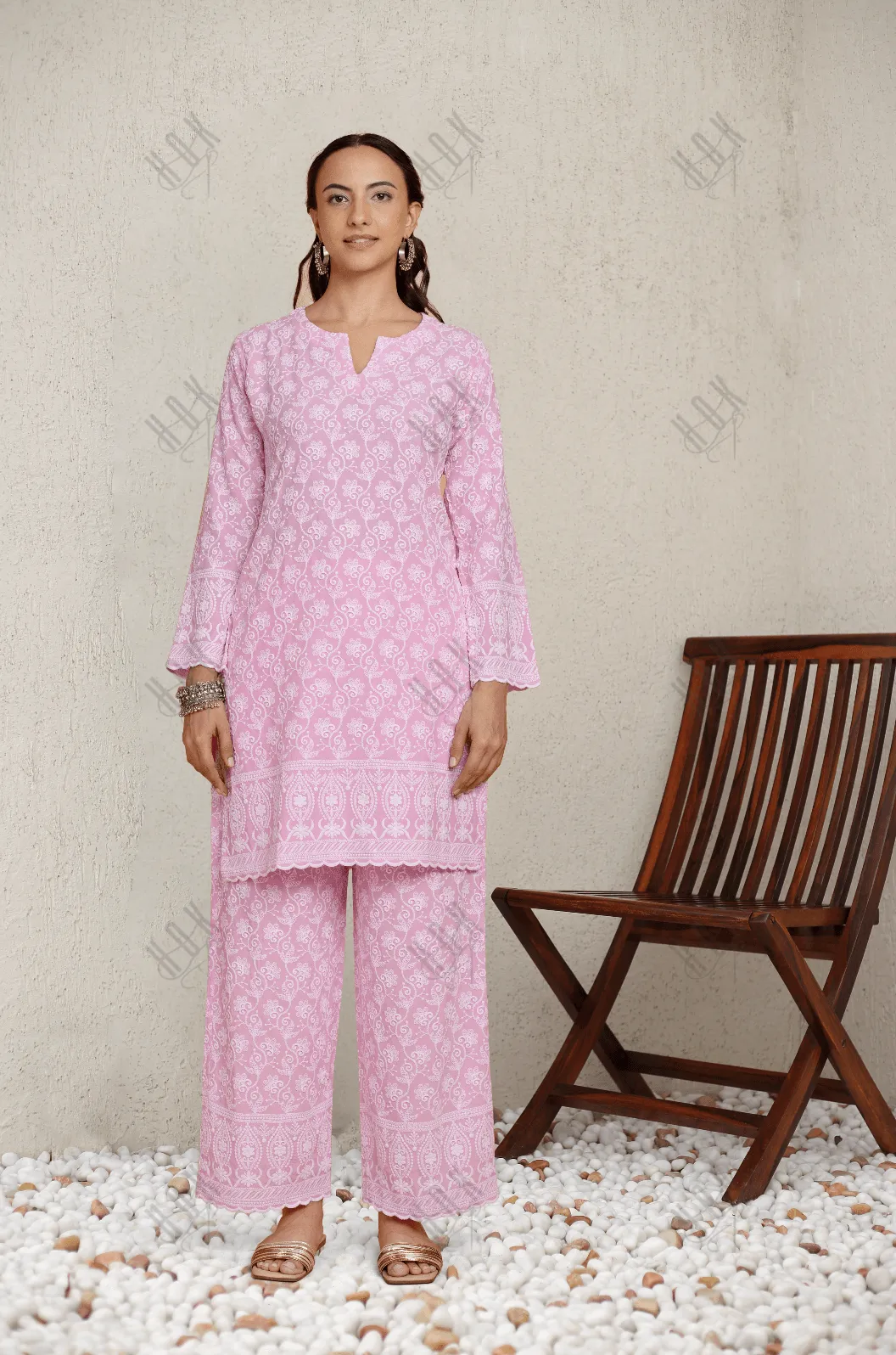 Saba Chikankari Kurta Set in Rayon - Pink