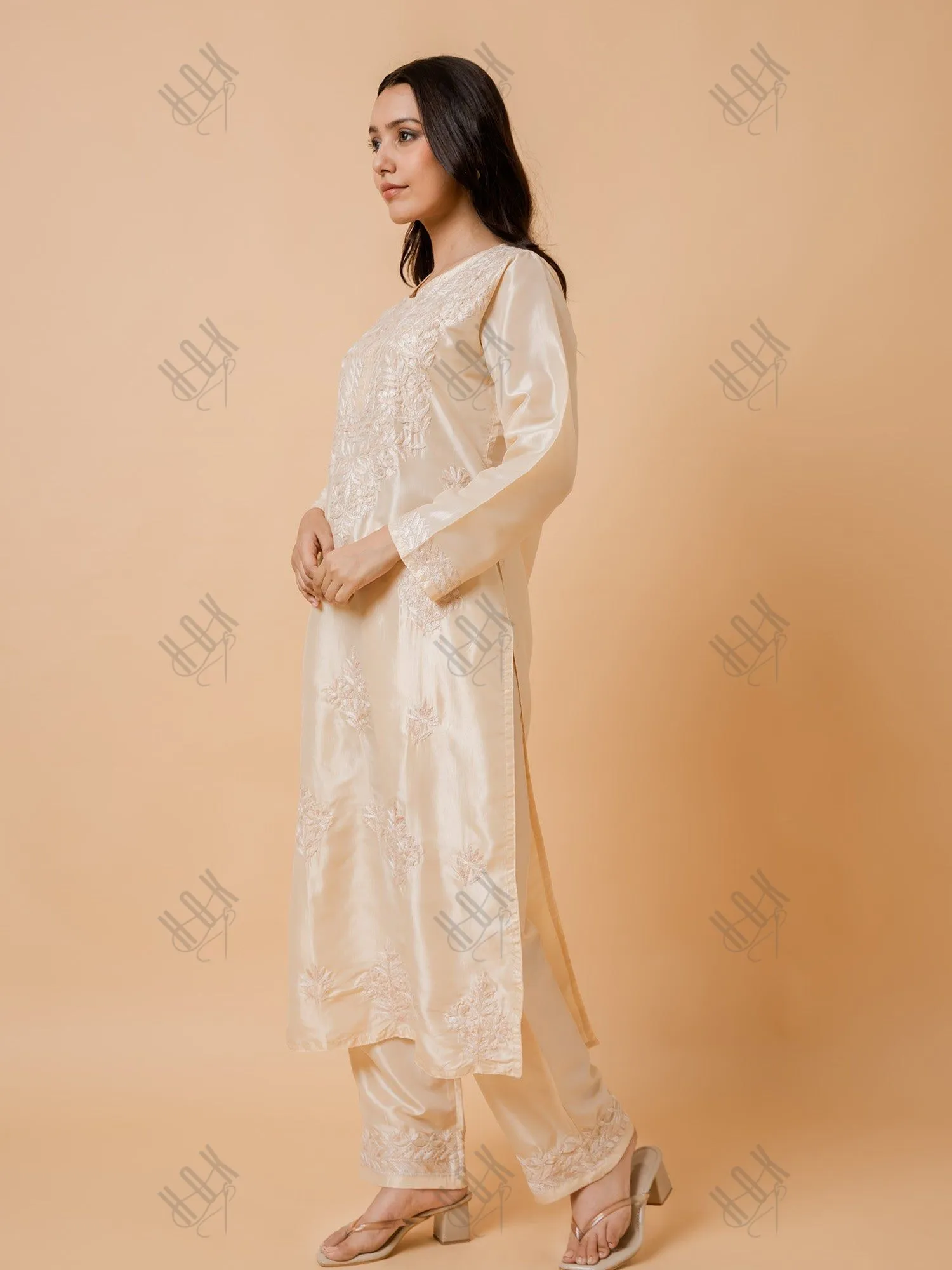 Saba Silk Chikankari Kurta Set for Women - Beige