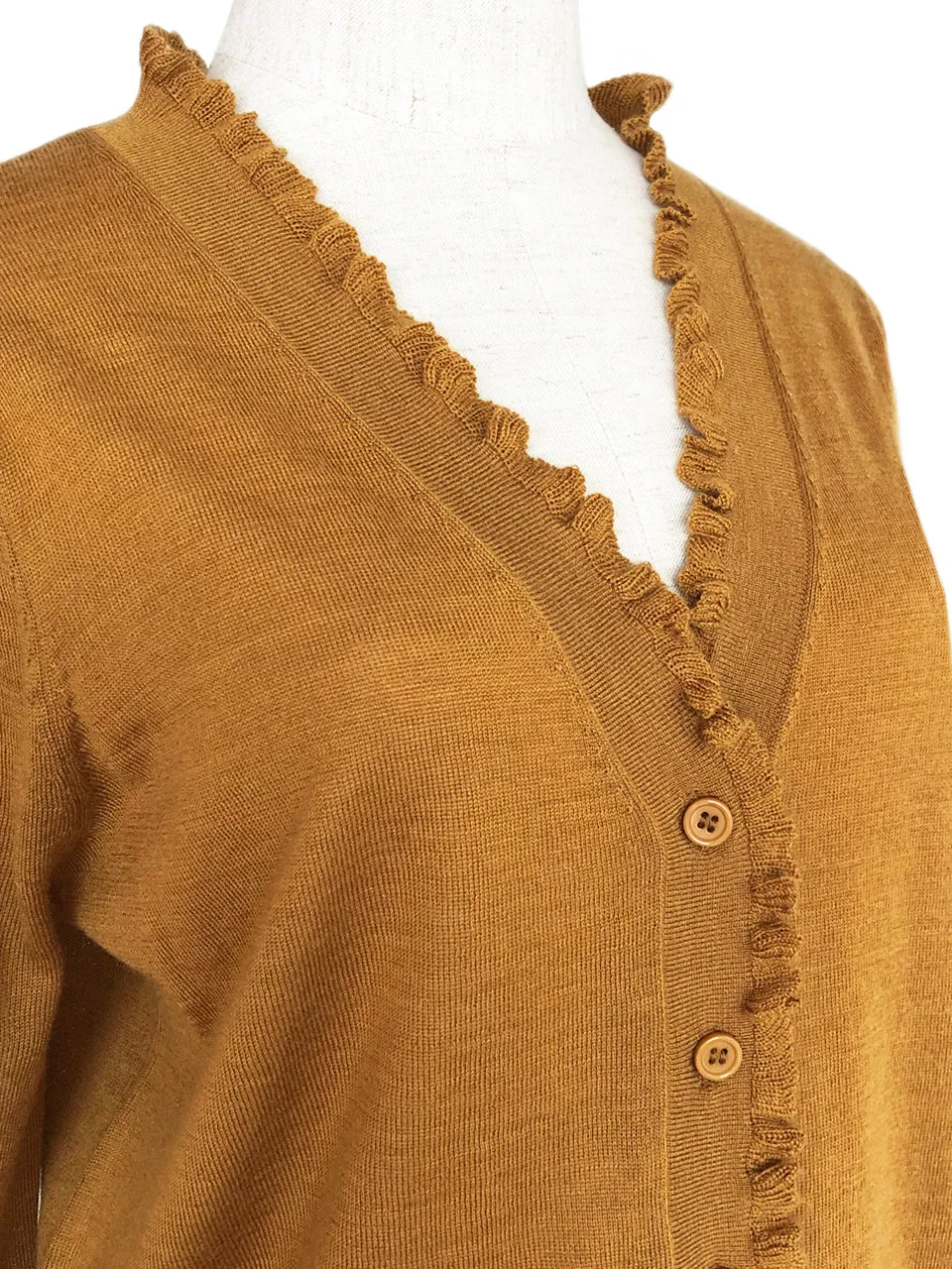 Surprise Sale! Dark Mustard Double V-Neck Frill Detail Cashmere Blend Cardigan Top